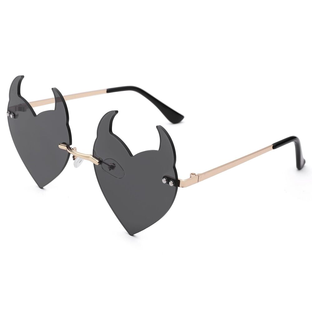 7836 Devil Horns Heart Sunglasses Rimless Rave Trendy Novelty Halloween